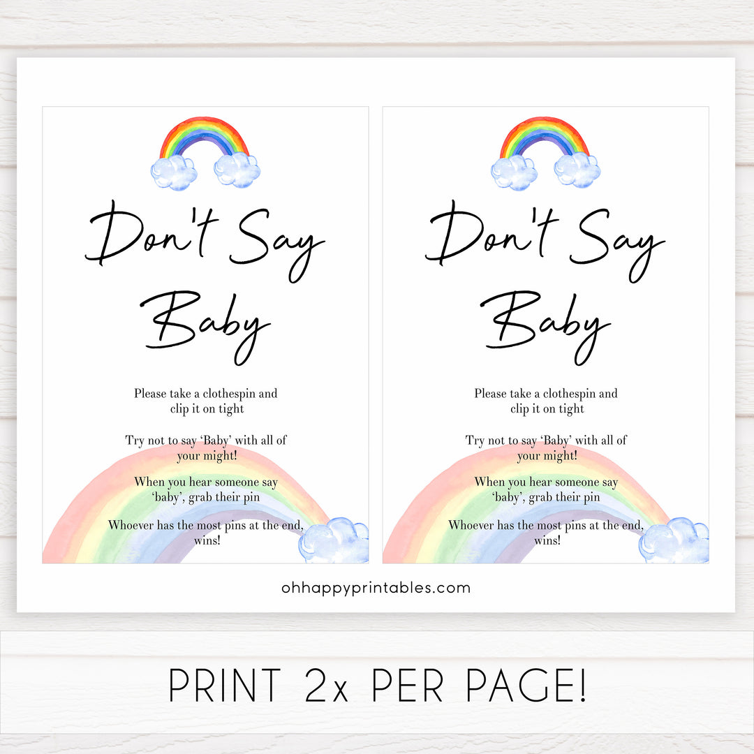 Rainbow baby games, rainbow dont say baby, rainbow printable baby games, instant download games, rainbow baby shower, printable baby games, fun baby games, popular baby games, top 10 baby games