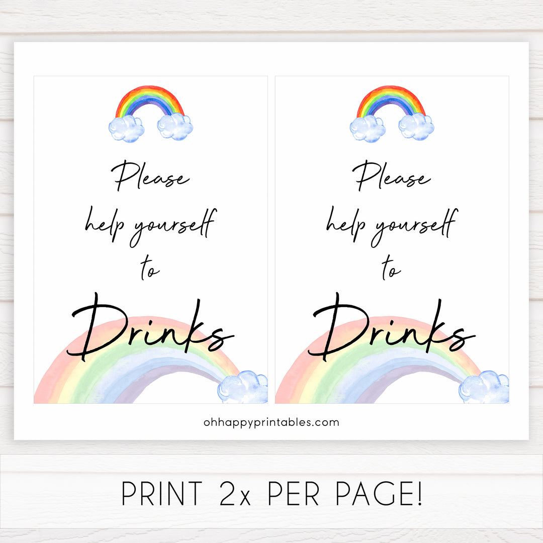 rainbow baby shower, drinks baby shower sign, printable baby signs, baby signs, top 10 baby ideas, popular baby ideas