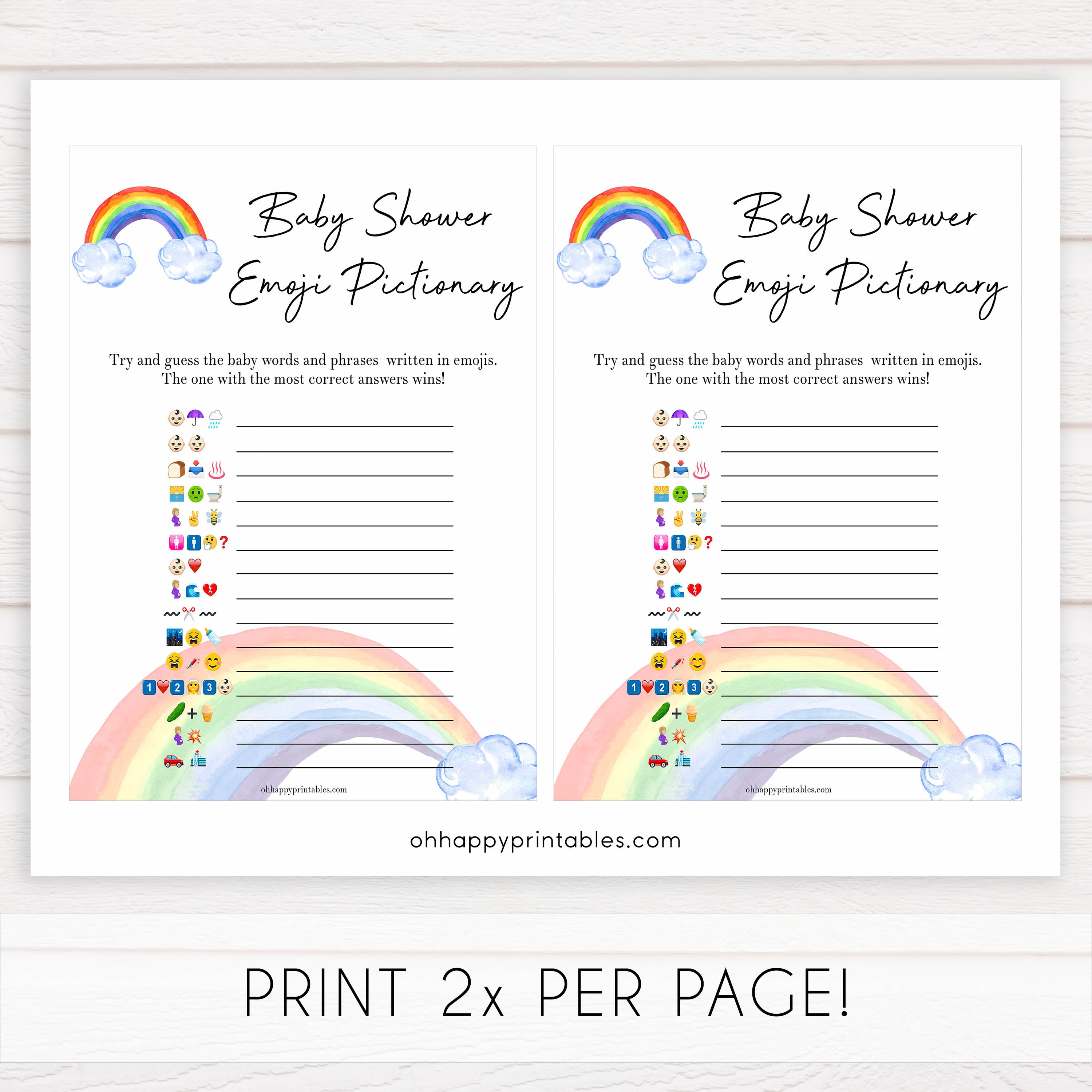 Rainbow baby games, rainbow emoji pictionary, rainbow printable baby games, instant download games, rainbow baby shower, printable baby games, fun baby games, popular baby games, top 10 baby games
