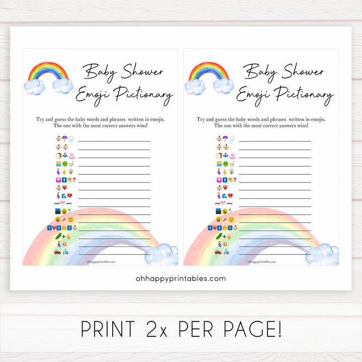 Rainbow baby games, rainbow emoji pictionary, rainbow printable baby games, instant download games, rainbow baby shower, printable baby games, fun baby games, popular baby games, top 10 baby games
