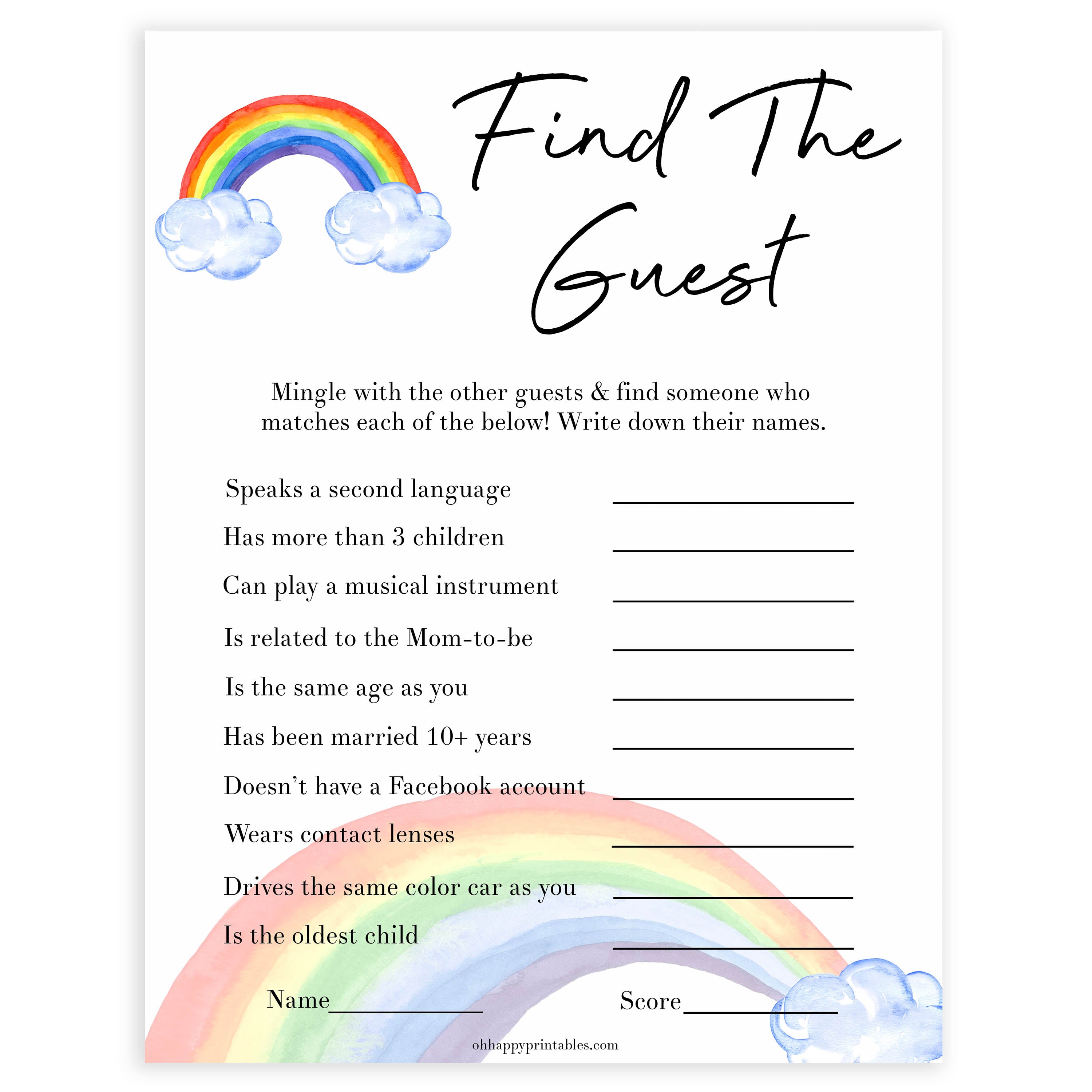 Rainbow baby games, rainbow find the guest, rainbow printable baby games, instant download games, rainbow baby shower, printable baby games, fun baby games, popular baby games, top 10 baby games