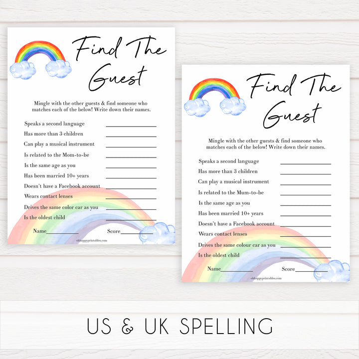 Rainbow baby games, rainbow find the guest, rainbow printable baby games, instant download games, rainbow baby shower, printable baby games, fun baby games, popular baby games, top 10 baby games