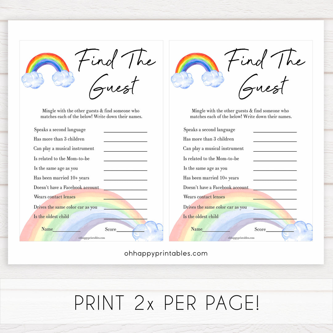 Rainbow baby games, rainbow find the guest, rainbow printable baby games, instant download games, rainbow baby shower, printable baby games, fun baby games, popular baby games, top 10 baby games