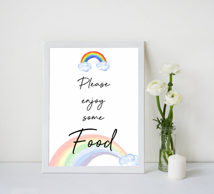 rainbow baby shower signs, rainbow baby decor, food baby signs, sweets baby signs, top 10 baby games, printable baby signs, popular baby shower ideas