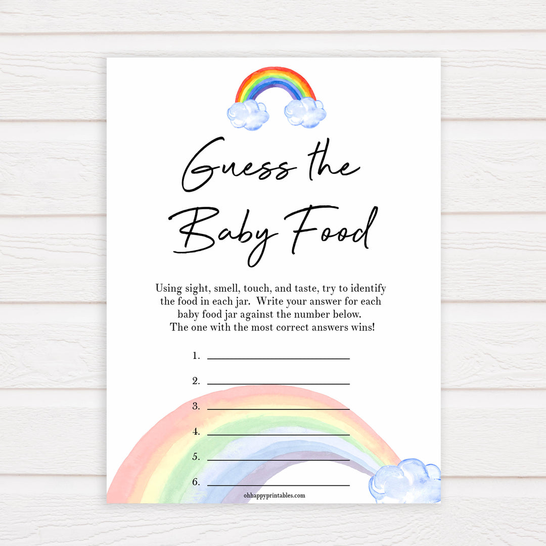 Rainbow baby games, rainbow guess the baby food, rainbow printable baby games, instant download games, rainbow baby shower, printable baby games, fun baby games, popular baby games, top 10 baby games