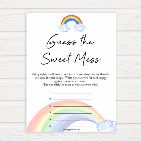 Rainbow baby games, rainbow guess the sweet mess, rainbow printable baby games, instant download games, rainbow baby shower, printable baby games, fun baby games, popular baby games, top 10 baby games