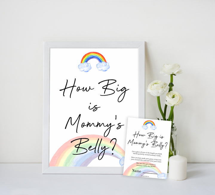 Rainbow baby games, rainbow how big is mummys belly, rainbow printable baby games, instant download games, rainbow baby shower, printable baby games, fun baby games, popular baby games, top 10 baby games