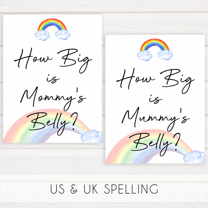 Rainbow baby games, rainbow how big is mummys belly, rainbow printable baby games, instant download games, rainbow baby shower, printable baby games, fun baby games, popular baby games, top 10 baby games