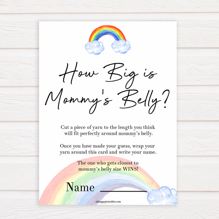 Rainbow baby games, rainbow how big is mummys belly, rainbow printable baby games, instant download games, rainbow baby shower, printable baby games, fun baby games, popular baby games, top 10 baby games