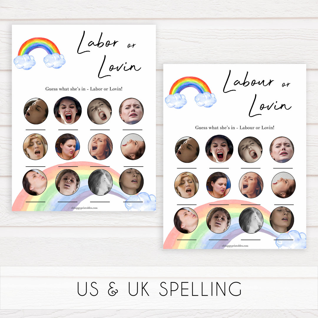 Rainbow baby games, rainbow labor or lovin, labor or porn, rainbow printable baby games, instant download games, rainbow baby shower, printable baby games, fun baby games, popular baby games, top 10 baby games