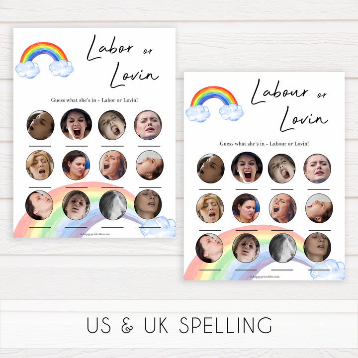 Rainbow baby games, rainbow labor or lovin, labor or porn, rainbow printable baby games, instant download games, rainbow baby shower, printable baby games, fun baby games, popular baby games, top 10 baby games