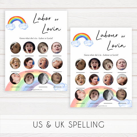 Rainbow baby games, rainbow labor or lovin, labor or porn, rainbow printable baby games, instant download games, rainbow baby shower, printable baby games, fun baby games, popular baby games, top 10 baby games