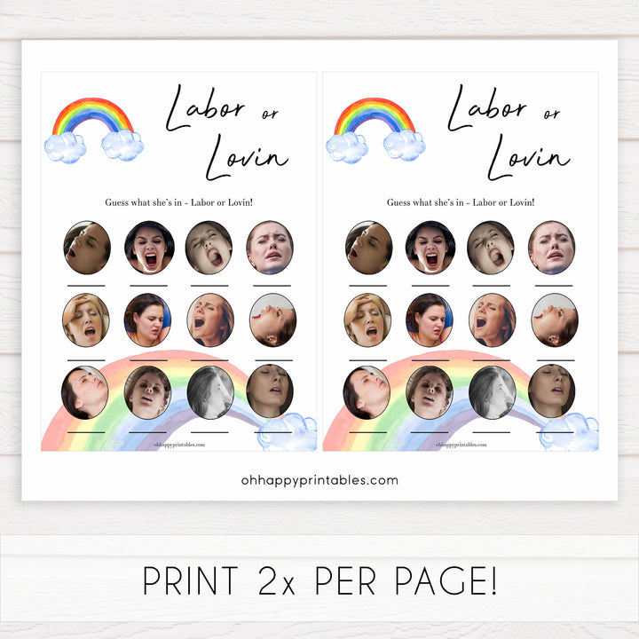 Rainbow baby games, rainbow labor or lovin, labor or porn, rainbow printable baby games, instant download games, rainbow baby shower, printable baby games, fun baby games, popular baby games, top 10 baby games