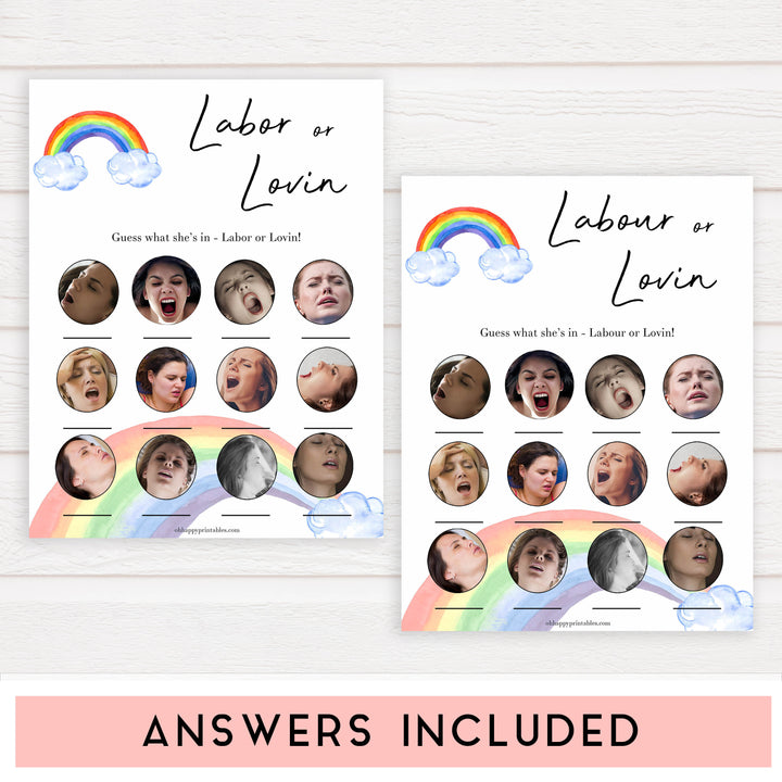 Rainbow baby games, rainbow labor or lovin, labor or porn, rainbow printable baby games, instant download games, rainbow baby shower, printable baby games, fun baby games, popular baby games, top 10 baby games
