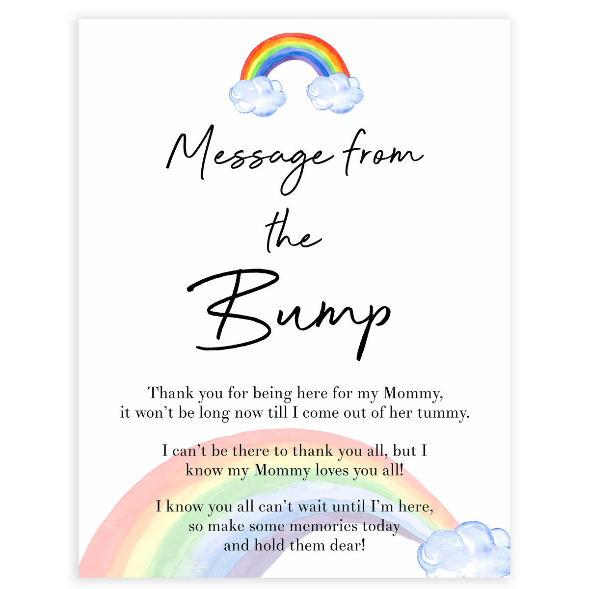 Rainbow baby games, rainbow message from the bump, rainbow printable baby games, instant download games, rainbow baby shower, printable baby games, fun baby games, popular baby games, top 10 baby games