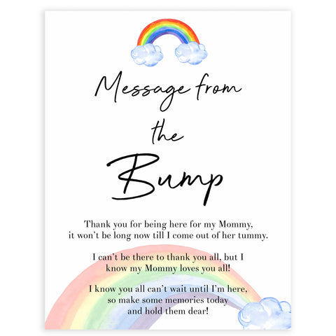 Rainbow baby games, rainbow message from the bump, rainbow printable baby games, instant download games, rainbow baby shower, printable baby games, fun baby games, popular baby games, top 10 baby games