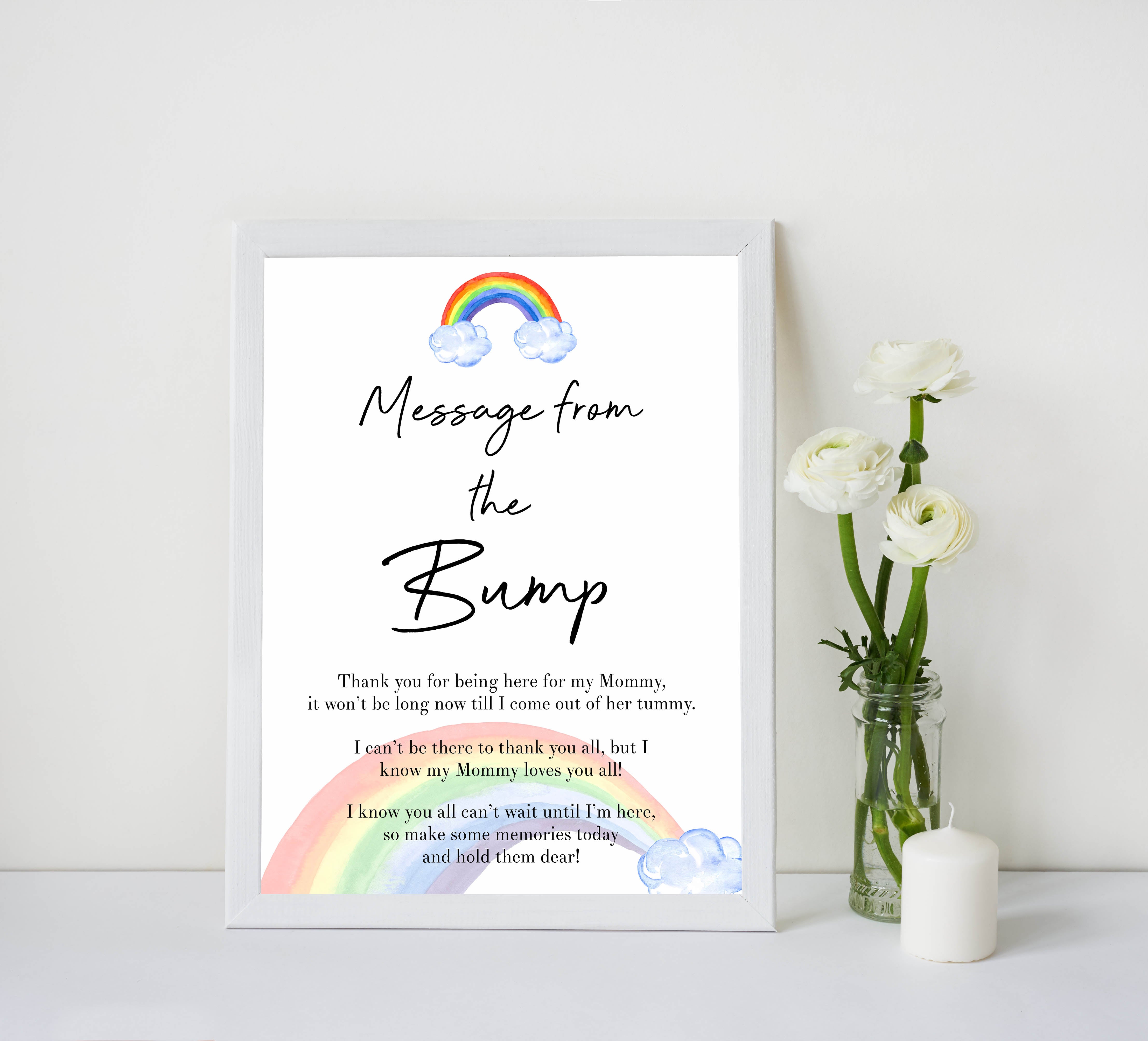 Rainbow baby games, rainbow message from the bump, rainbow printable baby games, instant download games, rainbow baby shower, printable baby games, fun baby games, popular baby games, top 10 baby games