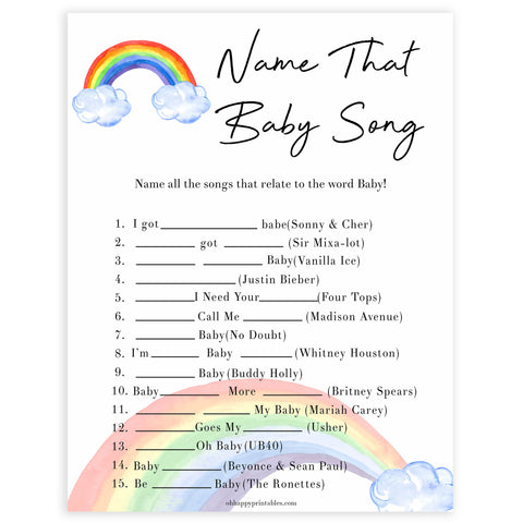 Rainbow baby games, rainbow name that baby song, rainbow printable baby games, instant download games, rainbow baby shower, printable baby games, fun baby games, popular baby games, top 10 baby games