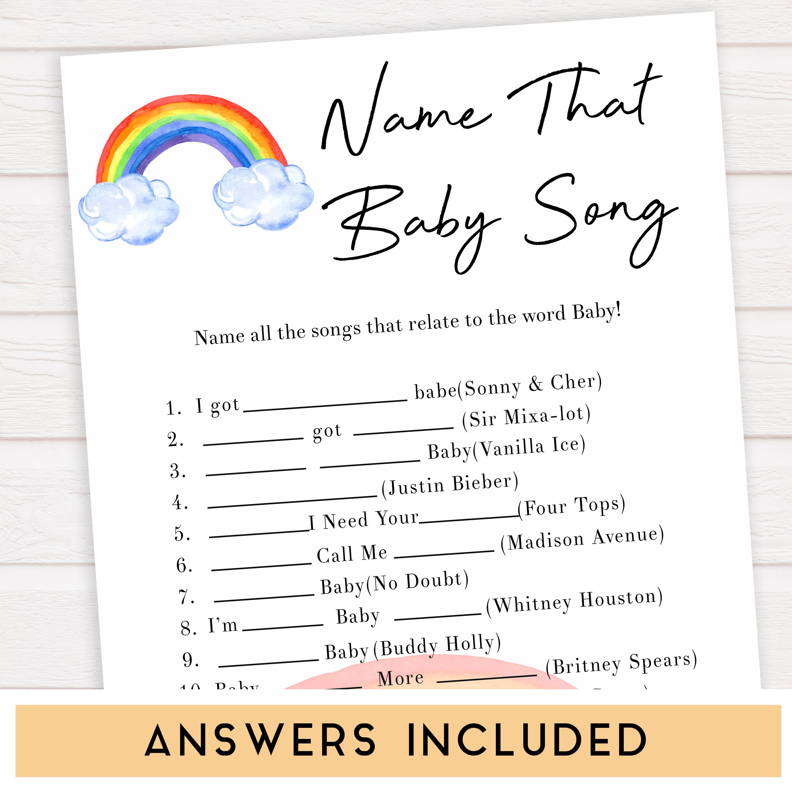 Rainbow baby games, rainbow name that baby song, rainbow printable baby games, instant download games, rainbow baby shower, printable baby games, fun baby games, popular baby games, top 10 baby games