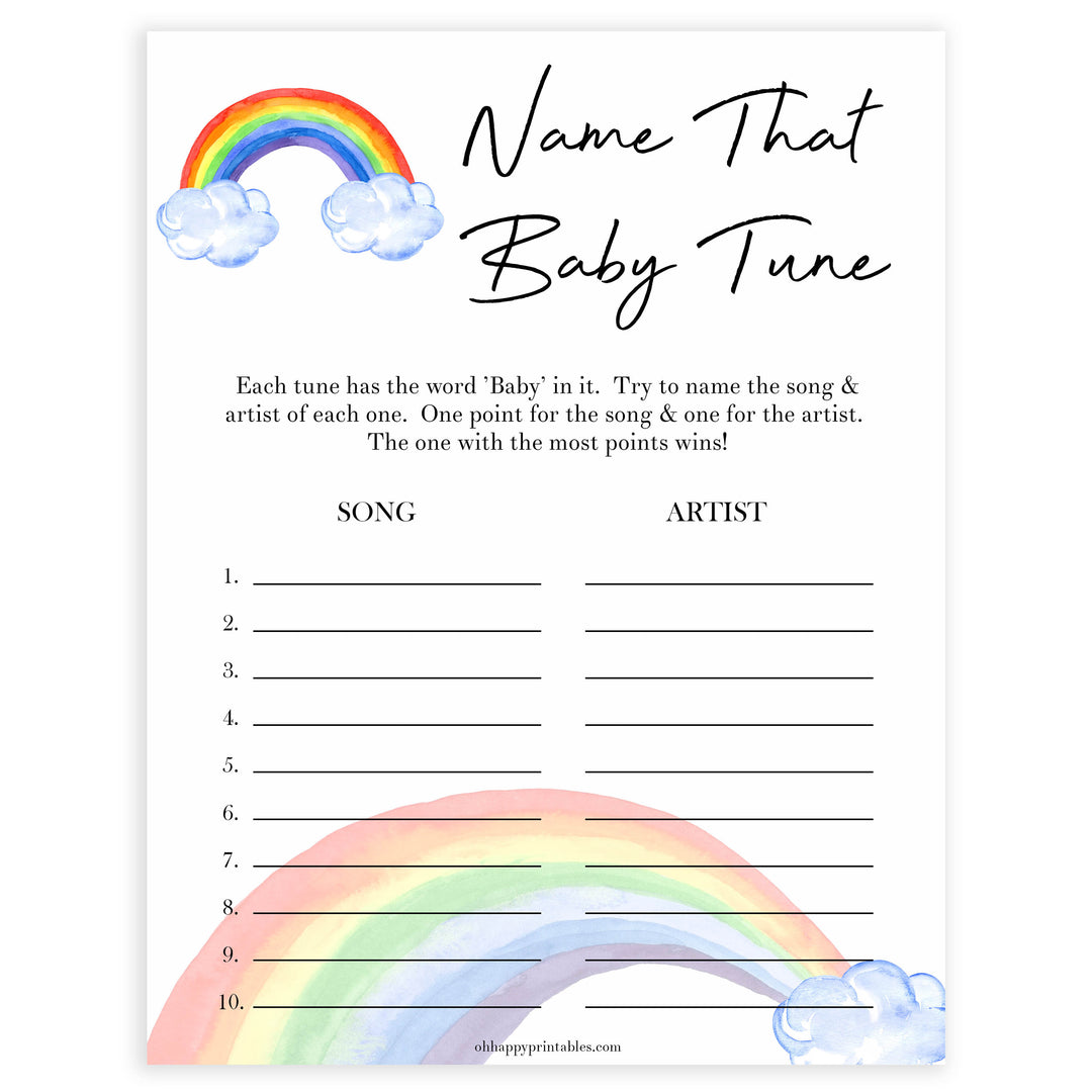 Rainbow baby games, rainbow name that baby tune, rainbow printable baby games, instant download games, rainbow baby shower, printable baby games, fun baby games, popular baby games, top 10 baby games