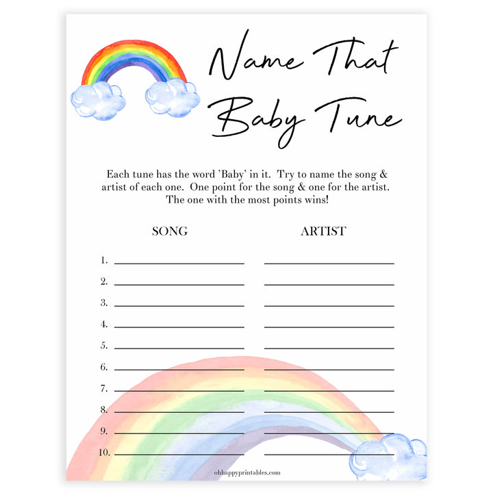 Rainbow baby games, rainbow name that baby tune, rainbow printable baby games, instant download games, rainbow baby shower, printable baby games, fun baby games, popular baby games, top 10 baby games