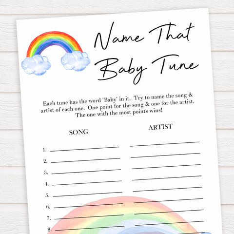 Rainbow baby games, rainbow name that baby tune, rainbow printable baby games, instant download games, rainbow baby shower, printable baby games, fun baby games, popular baby games, top 10 baby games