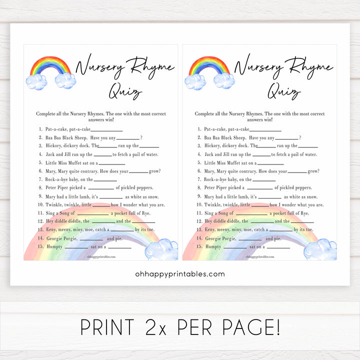 Rainbow baby games, rainbow nursery rhyme quiz, rainbow printable baby games, instant download games, rainbow baby shower, printable baby games, fun baby games, popular baby games, top 10 baby games