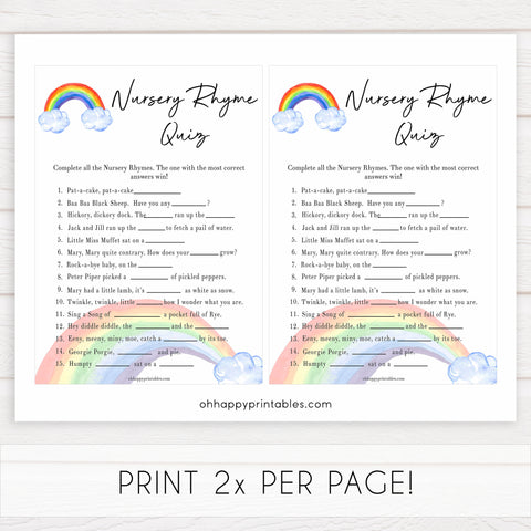 Rainbow baby games, rainbow nursery rhyme quiz, rainbow printable baby games, instant download games, rainbow baby shower, printable baby games, fun baby games, popular baby games, top 10 baby games