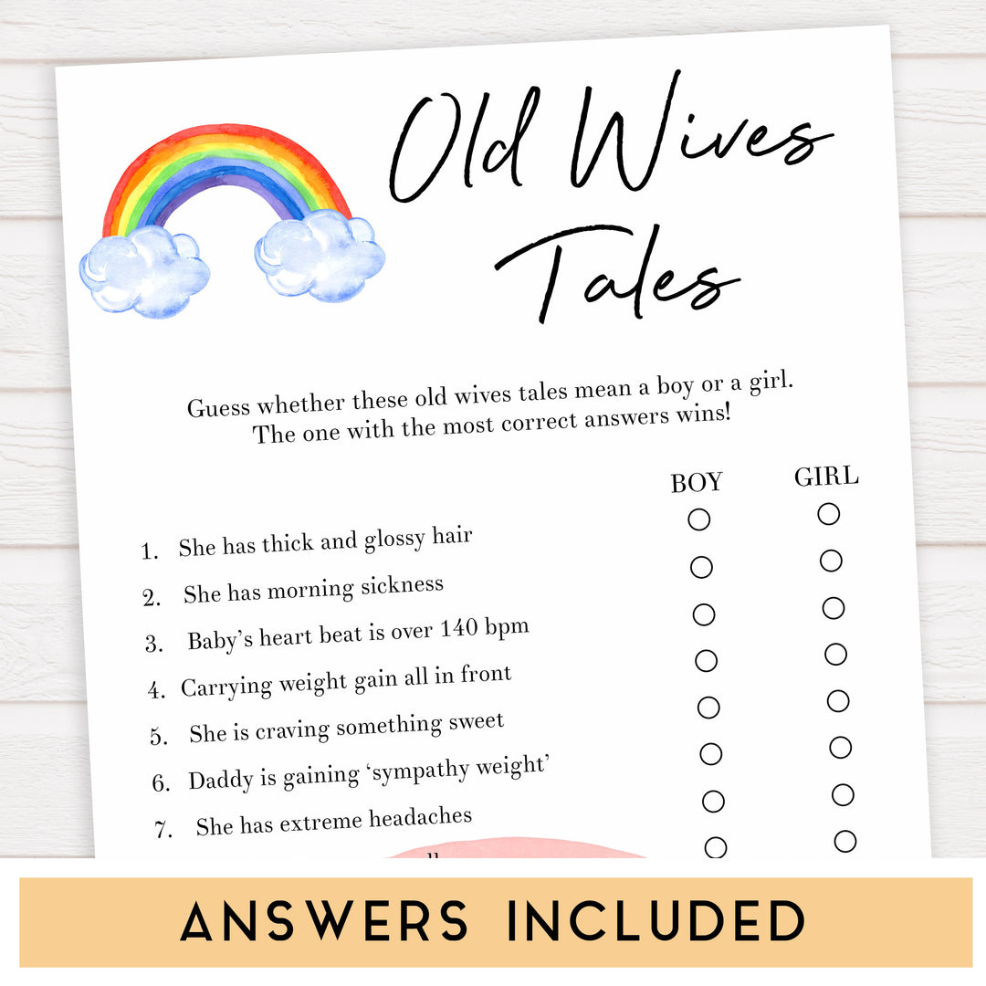 Rainbow baby games, rainbow old wives tales, rainbow printable baby games, instant download games, rainbow baby shower, printable baby games, fun baby games, popular baby games, top 10 baby games