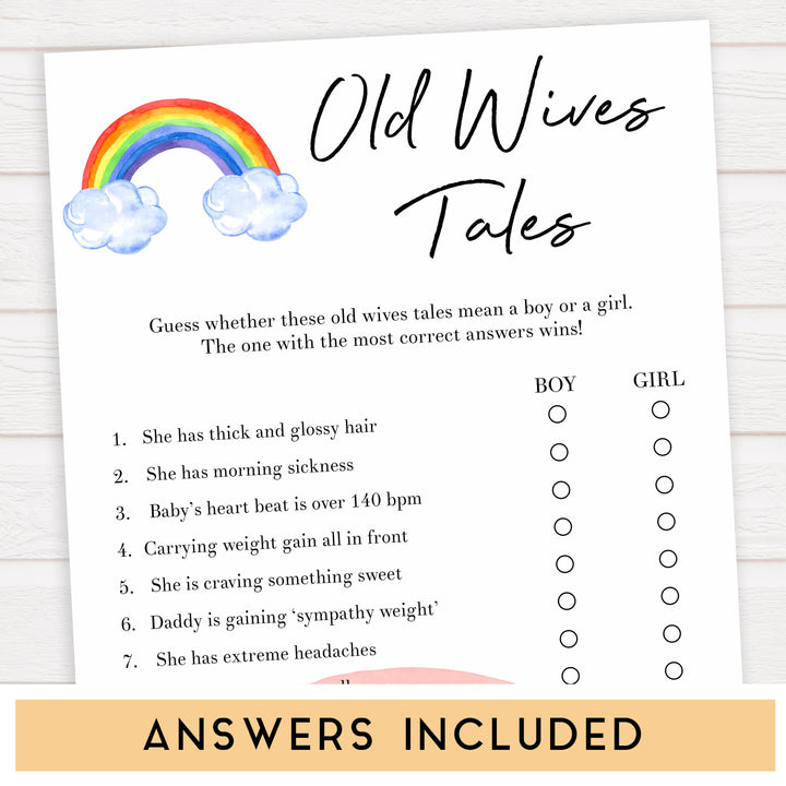 Rainbow baby games, rainbow old wives tales, rainbow printable baby games, instant download games, rainbow baby shower, printable baby games, fun baby games, popular baby games, top 10 baby games