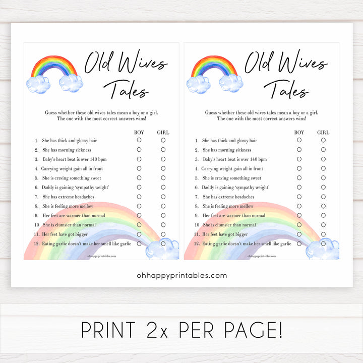 Rainbow baby games, rainbow old wives tales, rainbow printable baby games, instant download games, rainbow baby shower, printable baby games, fun baby games, popular baby games, top 10 baby games