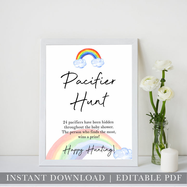 Rainbow baby games, rainbow pacifier hunt, rainbow printable baby games, instant download games, rainbow baby shower, printable baby games, fun baby games, popular baby games, top 10 baby games