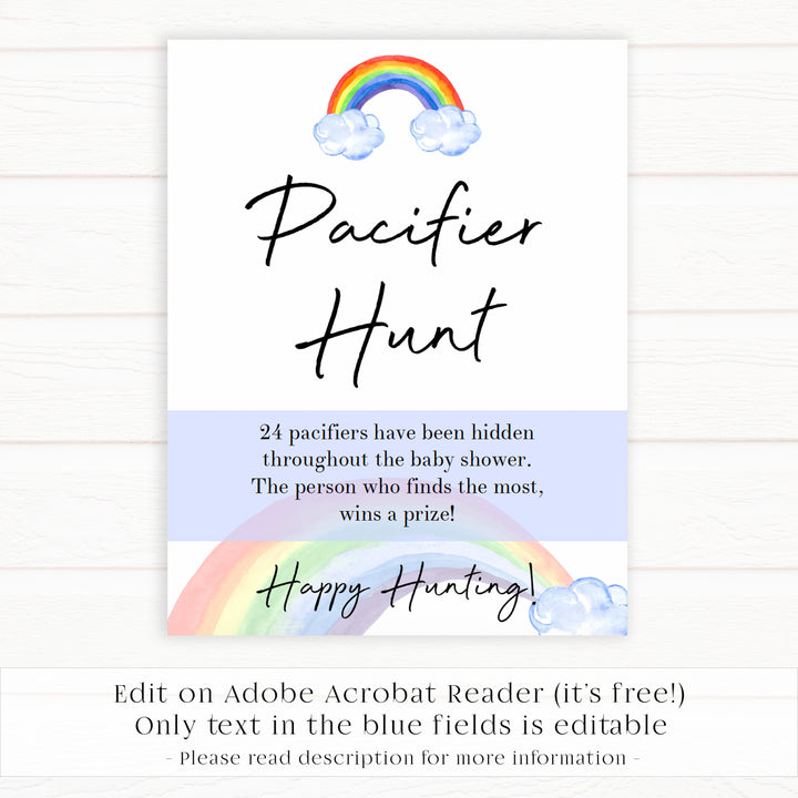 Rainbow baby games, rainbow pacifier hunt, rainbow printable baby games, instant download games, rainbow baby shower, printable baby games, fun baby games, popular baby games, top 10 baby games