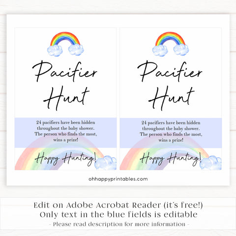 Rainbow baby games, rainbow pacifier hunt, rainbow printable baby games, instant download games, rainbow baby shower, printable baby games, fun baby games, popular baby games, top 10 baby games