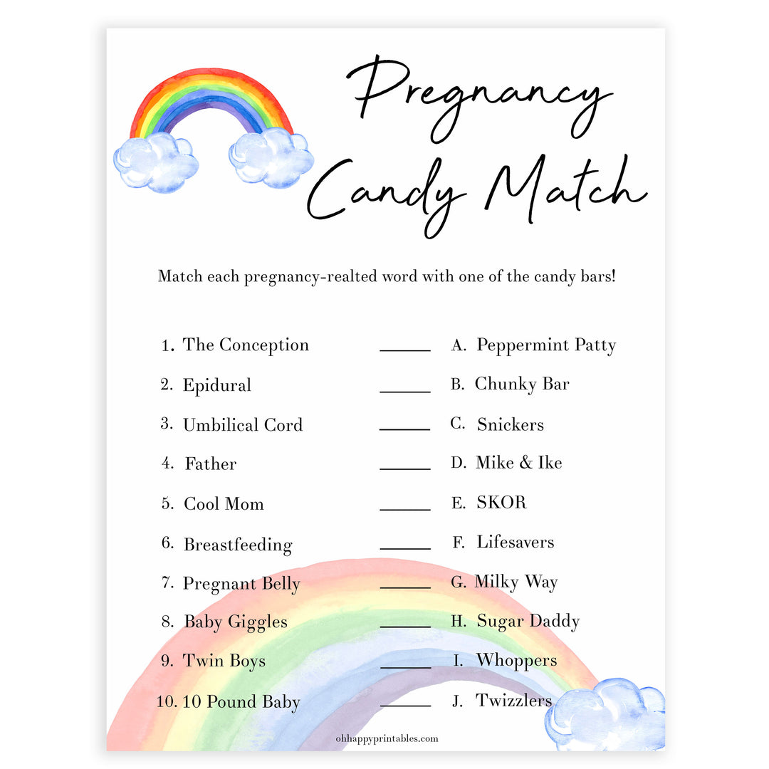 Rainbow baby games, rainbow pregnancy candy match, rainbow printable baby games, instant download games, rainbow baby shower, printable baby games, fun baby games, popular baby games, top 10 baby games