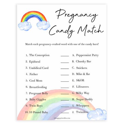 Rainbow baby games, rainbow pregnancy candy match, rainbow printable baby games, instant download games, rainbow baby shower, printable baby games, fun baby games, popular baby games, top 10 baby games