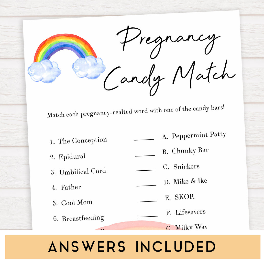 Rainbow baby games, rainbow pregnancy candy match, rainbow printable baby games, instant download games, rainbow baby shower, printable baby games, fun baby games, popular baby games, top 10 baby games