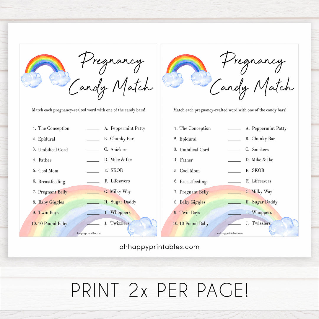Rainbow baby games, rainbow pregnancy candy match, rainbow printable baby games, instant download games, rainbow baby shower, printable baby games, fun baby games, popular baby games, top 10 baby games