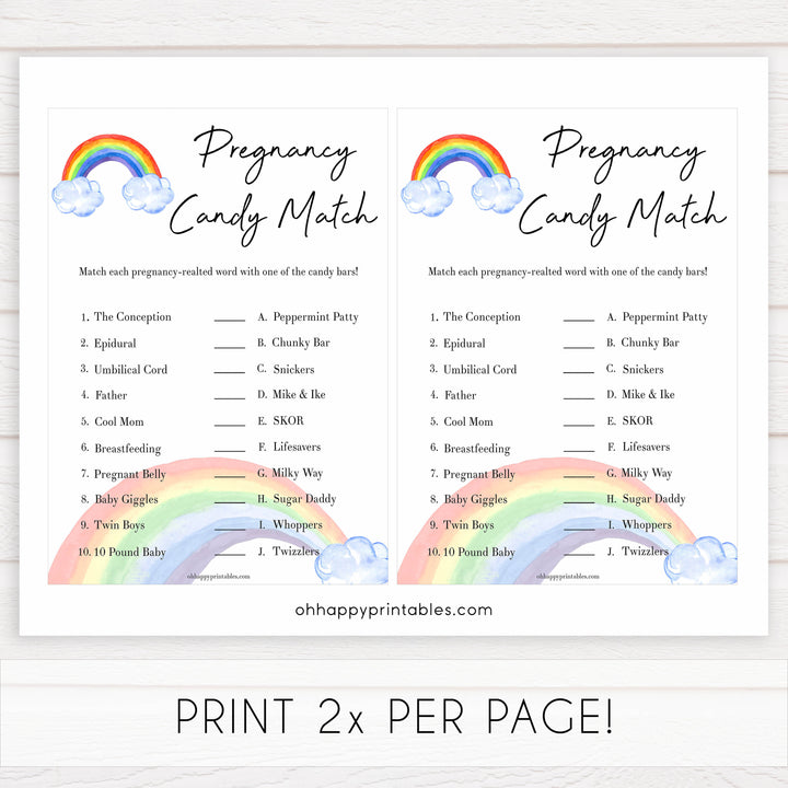 Rainbow baby games, rainbow pregnancy candy match, rainbow printable baby games, instant download games, rainbow baby shower, printable baby games, fun baby games, popular baby games, top 10 baby games