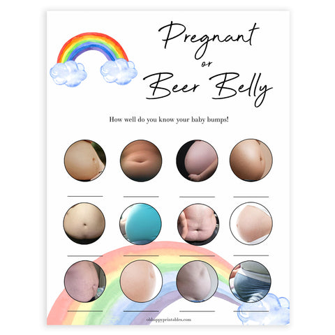 Rainbow baby games, rainbow pregnant or beer belly, rainbow printable baby games, instant download games, rainbow baby shower, printable baby games, fun baby games, popular baby games, top 10 baby games