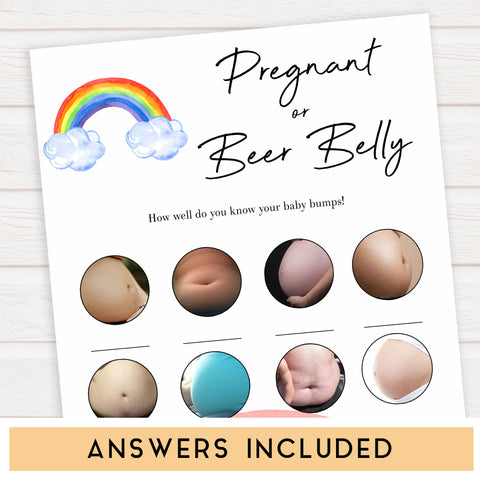 Rainbow baby games, rainbow pregnant or beer belly, rainbow printable baby games, instant download games, rainbow baby shower, printable baby games, fun baby games, popular baby games, top 10 baby games