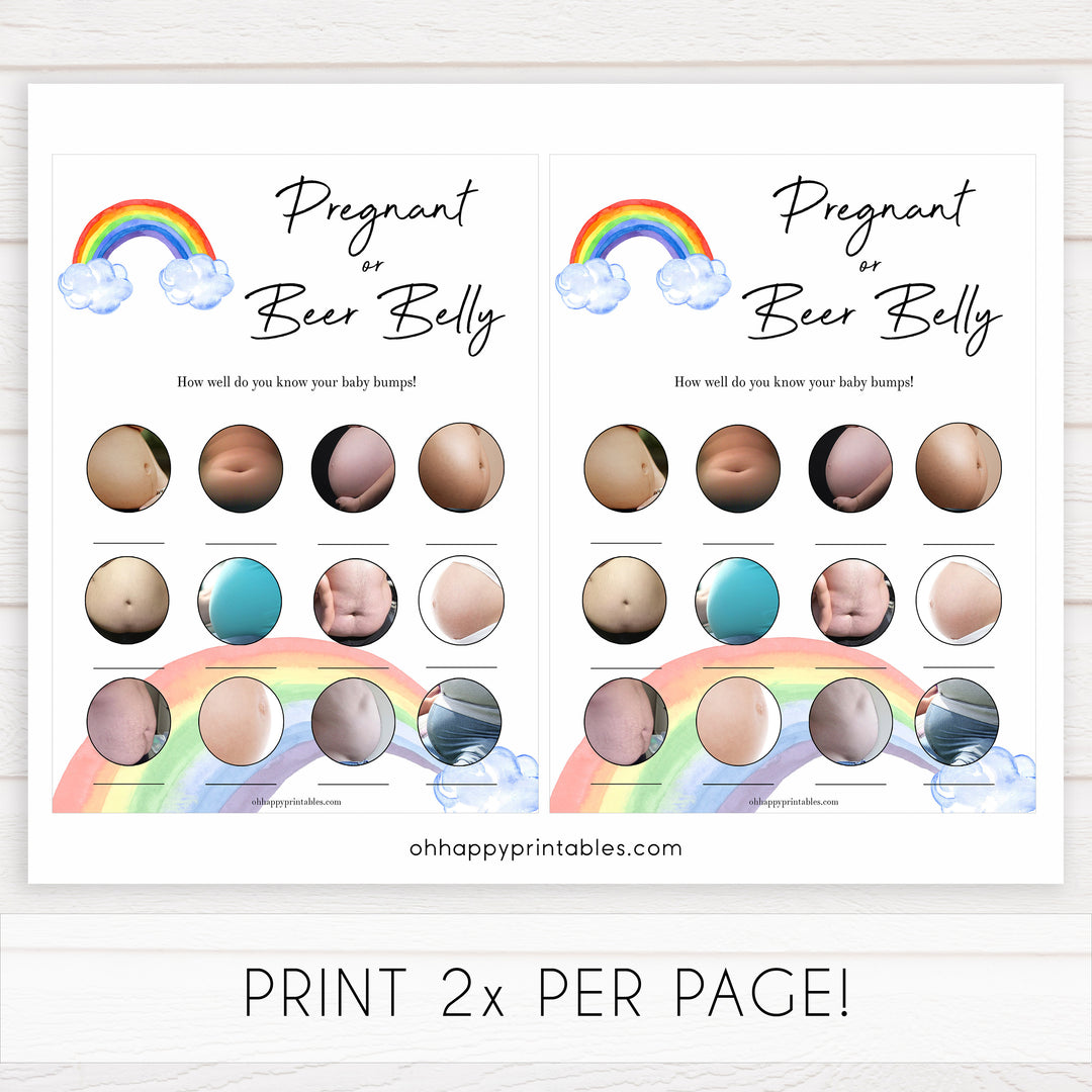 Rainbow baby games, rainbow pregnant or beer belly, rainbow printable baby games, instant download games, rainbow baby shower, printable baby games, fun baby games, popular baby games, top 10 baby games