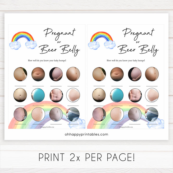 Rainbow baby games, rainbow pregnant or beer belly, rainbow printable baby games, instant download games, rainbow baby shower, printable baby games, fun baby games, popular baby games, top 10 baby games