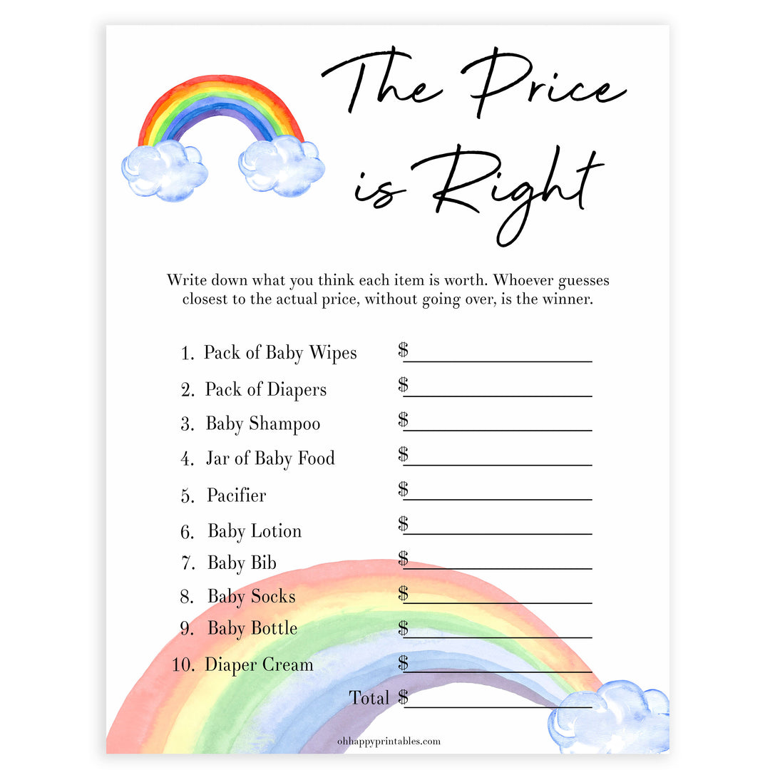 Rainbow baby games, rainbow the price is right, rainbow printable baby games, instant download games, rainbow baby shower, printable baby games, fun baby games, popular baby games, top 10 baby games