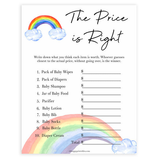Rainbow baby games, rainbow the price is right, rainbow printable baby games, instant download games, rainbow baby shower, printable baby games, fun baby games, popular baby games, top 10 baby games