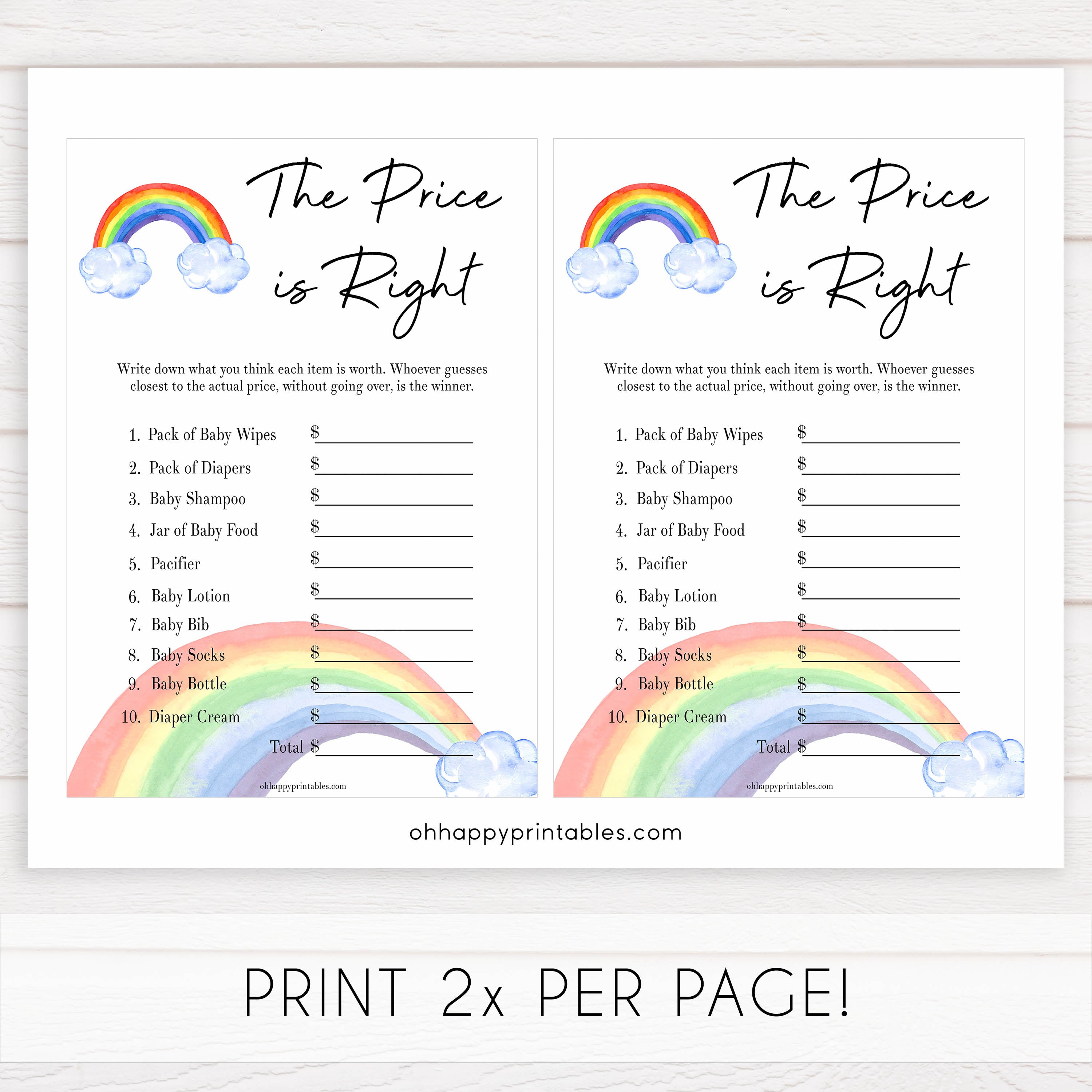Rainbow baby games, rainbow the price is right, rainbow printable baby games, instant download games, rainbow baby shower, printable baby games, fun baby games, popular baby games, top 10 baby games