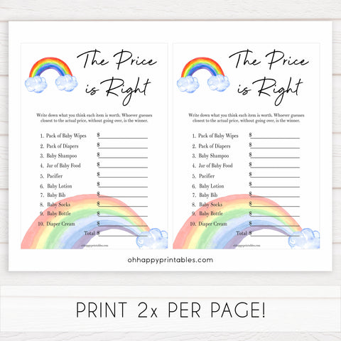 Rainbow baby games, rainbow the price is right, rainbow printable baby games, instant download games, rainbow baby shower, printable baby games, fun baby games, popular baby games, top 10 baby games