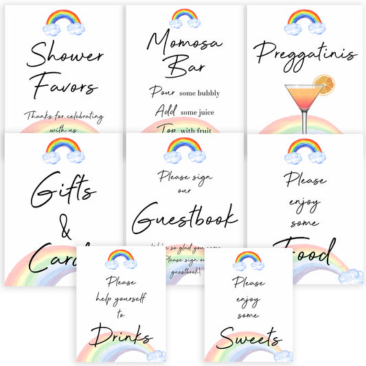 rainbow baby shower signs, rainbow baby decor, food baby signs, sweets baby signs, top 10 baby games, printable baby signs, popular baby shower ideas