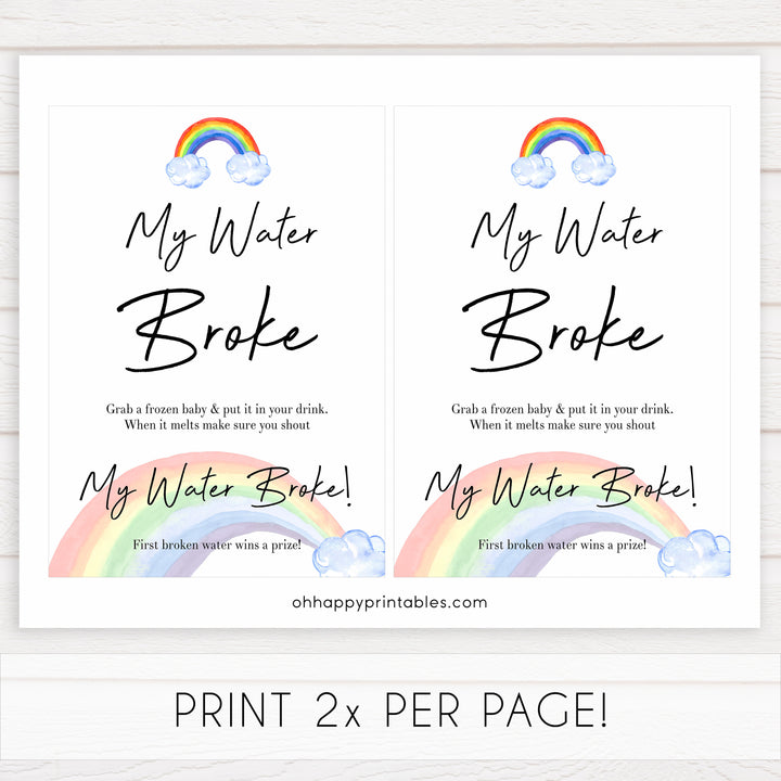 Rainbow baby games, rainbow my water broke, rainbow printable baby games, instant download games, rainbow baby shower, printable baby games, fun baby games, popular baby games, top 10 baby games