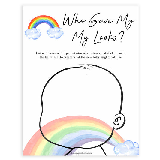 Rainbow baby games, rainbow who gave me my looks, rainbow printable baby games, instant download games, rainbow baby shower, printable baby games, fun baby games, popular baby games, top 10 baby games
